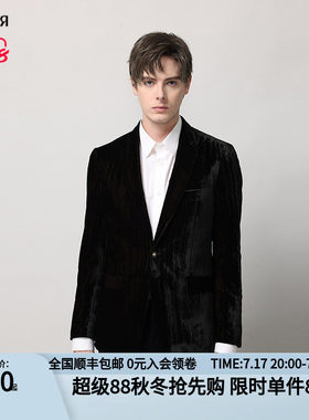 RARE威雅男装奥莱秋冬黑色双色丝绒休闲商务宴会款单西