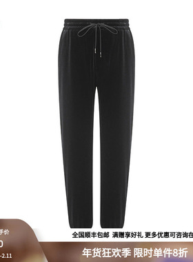 RARE威雅男装奥莱秋冬黑色卫裤丝绒logo绣花裤子