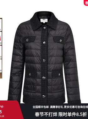 RARE威雅女装 秋冬黑色阔版花纱羽绒服外套RR2246130130