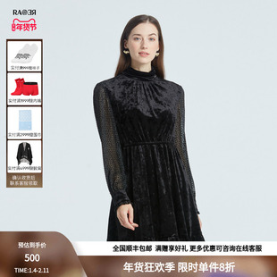 RARE威雅女装 秋冬黑色双拼双R女士连衣裙 RR2236310019