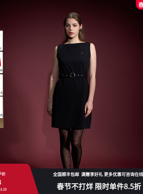 RARE威雅女裙夏季一字领黑色优雅收腰连衣裙RR2245310618