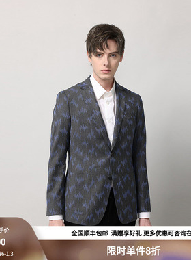 RARE威雅男装奥莱秋冬男士灰底蓝色绣花羊毛毛感休闲单西