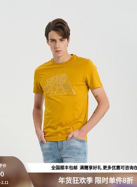 RARE威雅男装奥莱outlets夏季飞狮RA组合工艺黄色圆领短袖T恤