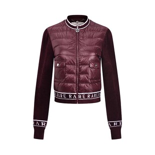 RARE威雅女装秋冬针梭相拼酒红纯色经典休闲风保暖羽绒服