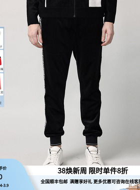 RARE威雅男裤奥莱秋冬男黑色卫裤丝绒侧边黑白织带休闲运动裤