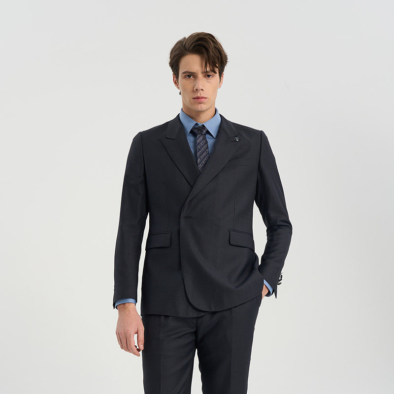 RARE威雅男装春夏款藏青色蓝点提花羊毛西装套装正装西服外套