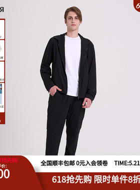 RARE威雅男装秋冬奥莱黑色连帽外套运动裤加绒加厚休闲套装