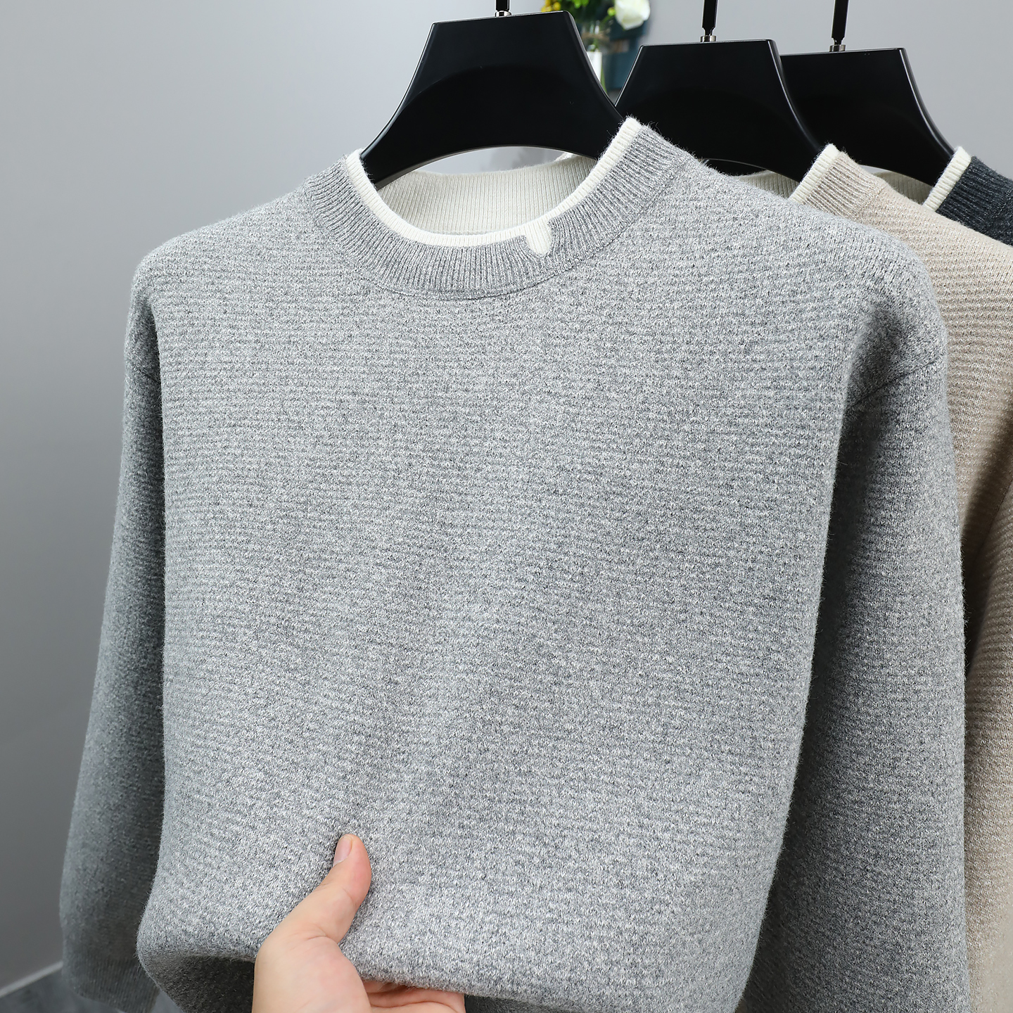 花灰色~假两件毛衣男2025秋冬季