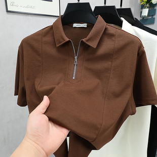 有领上衣男polo衫 半拉链短袖 纯色翻领休闲时尚 t恤男夏季 潮流 新款