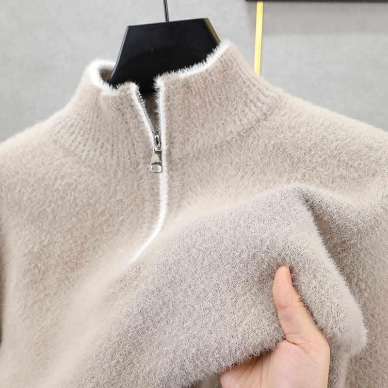 水貂绒毛衣男2024秋冬季新款加绒加厚半拉链高领男士针织衫打底衫,男装,针织衫/毛衣,淘宝优惠券,粉丝福利购,淘宝优惠卷