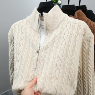 开衫 2025春秋季 针织衫 男士 潮流百搭半高领拉链毛衣外套男麻花 新款