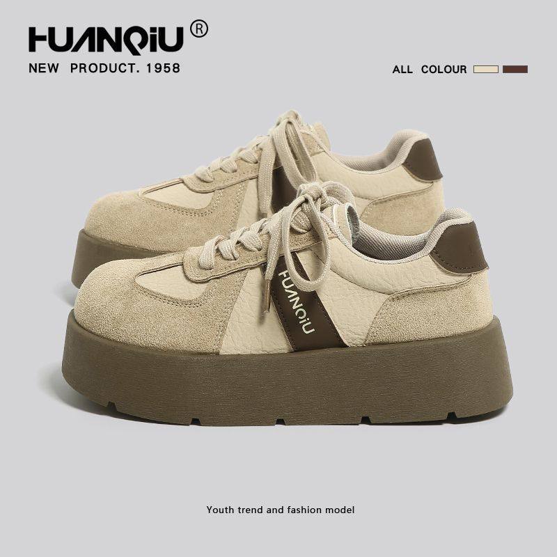 环球厚底德训鞋女款2026新款春秋韩版面包鞋小众拼色运动休闲板鞋