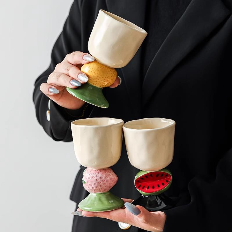 Fruit shaped high footed ice cream ceramic cup gift box