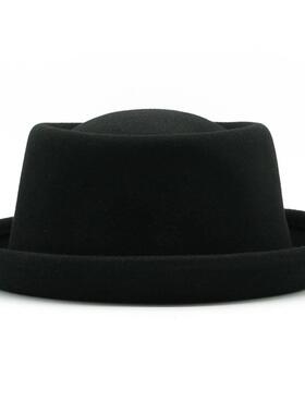 100% Wool Felt Pork Pie Hat Women Men Fedora Curved Brim Cru