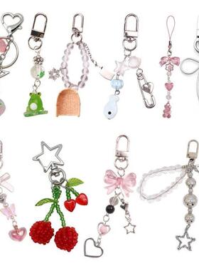 Y2K Phone Charm Bow Heart Star Keychain Pendant Kawaii Key