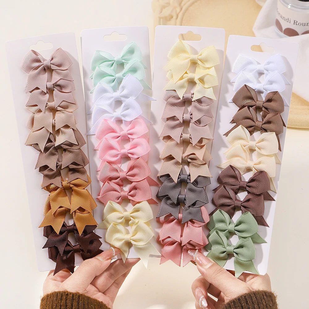 10Pcs/lot Solid Color Ribbon Baby Bows Hair Clips for Baby