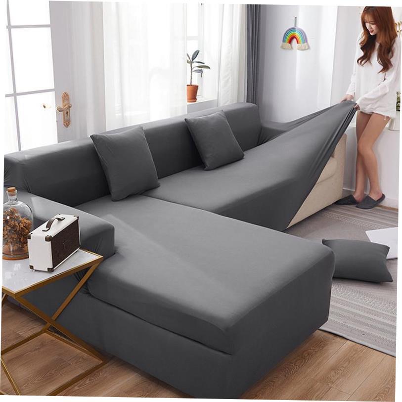 Solid Elastic Sofa Cover for Living Room 1/2/3/4 Seater L-Sh