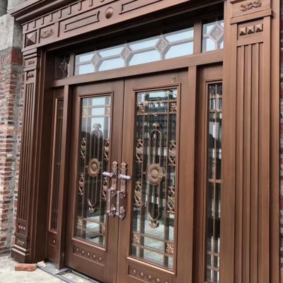 别墅大门锌合金玻璃门乡村进户门家用对开门农村自建房钢化防盗门