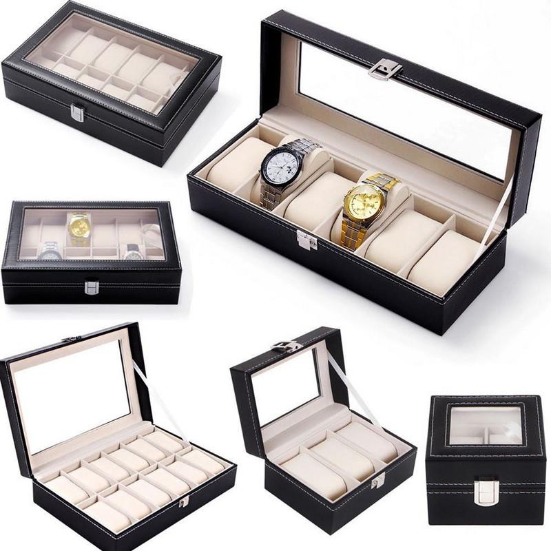 watch jewelry display storage holder case grids box organize