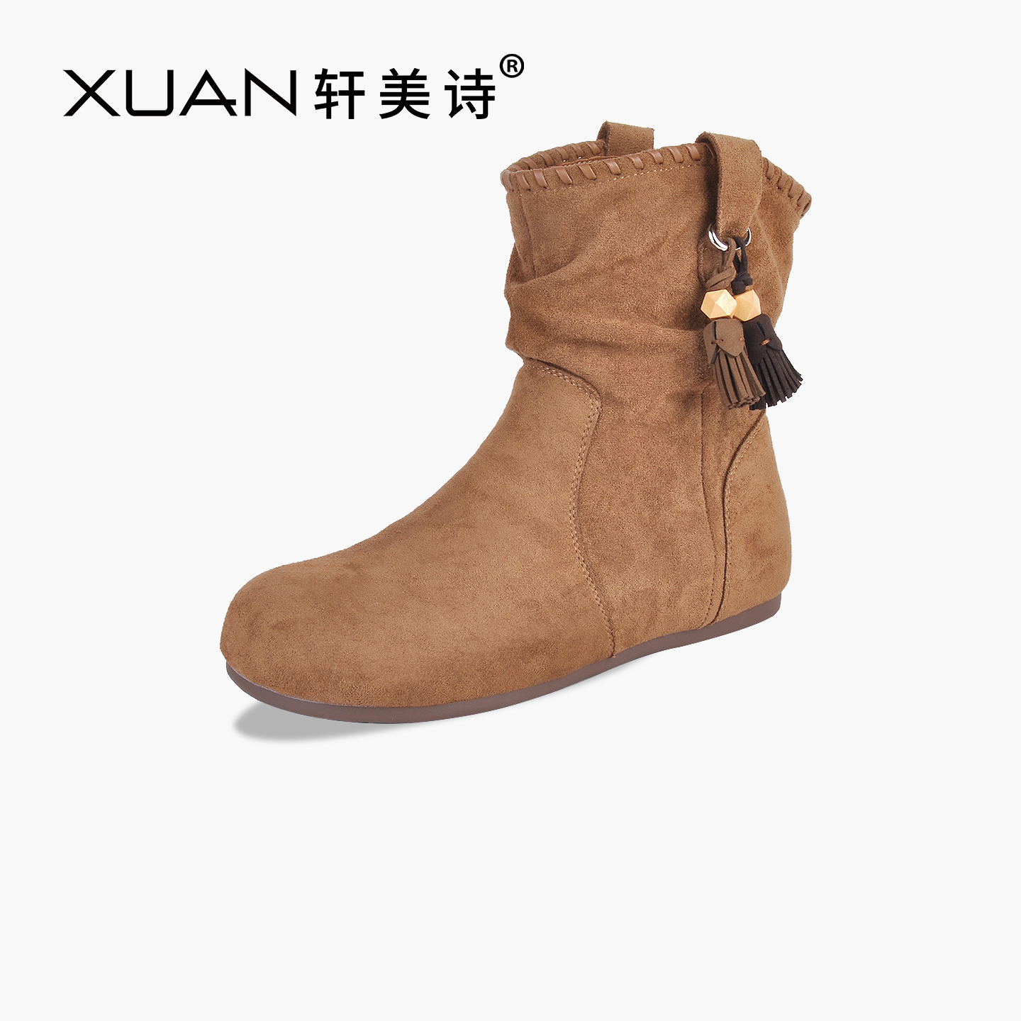 轩美诗羊反绒女休闲短靴2025秋冬新款复古风内增高时装靴20164