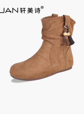 轩美诗羊反绒女休闲短靴2025秋冬新款复古风内增高时装靴20164