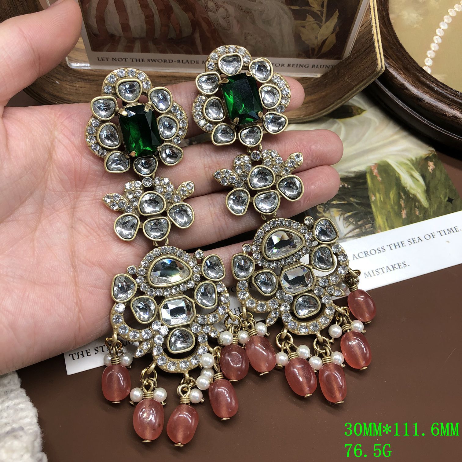 欧美流行流苏闪钻水滴耳环时尚夸张长款耳饰高品质重工复古耳饰品