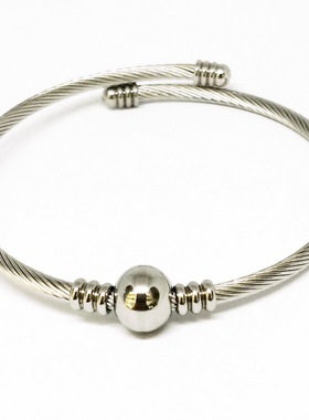 时尚新款钢丝编织不锈钢手镯钢珠配件钢色金色玫瑰金三色可选