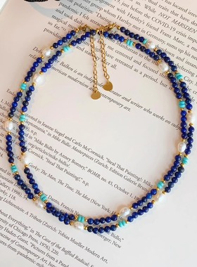 青金石米粒淡水珍珠项链女新中式国风复古天然绿松石串珠锁骨