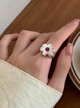 甜美花朵戒指女个性重工宽边时尚开口指环ins风小众百搭食指戒潮