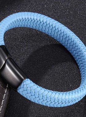 跨境新款亚马逊欧美男士磁扣手链复古编织皮绳磁铁扣手环厂家直销