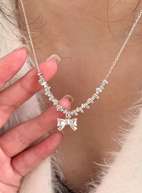 韩版小众碎银子蝴蝶结项链女时尚重工串珠叠戴毛衣链2024年新款潮