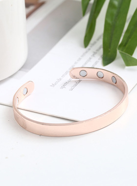 跨境热卖磁性手镯欧美饰品纯光面磁石开口玫瑰金手环男女士手镯