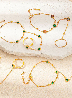 欧美设计师款小众珠宝18k金彩色个性时尚2024本命年通勤手链戒指