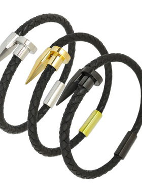 欧美跨境款式现货不锈钢加皮质手镯钛钢流行饰品工厂一手货源