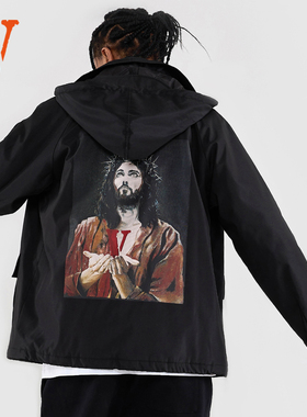 VLONE 刺绣印花字母连帽宽松棉服 男女同款黑色