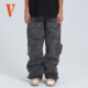 刺绣LOGO标语重磅水洗做旧宽松多口袋长裤 工装 裤 VLONE 男女同款