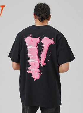 VLONEFRIENDS-赛博风破碎大LOGO印花 短袖T恤 男女同款 黑粉黑绿