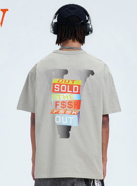 VLONEFRIENDS- 彩砖激语大LOGO印花 水洗宽松短袖T恤 男女同款