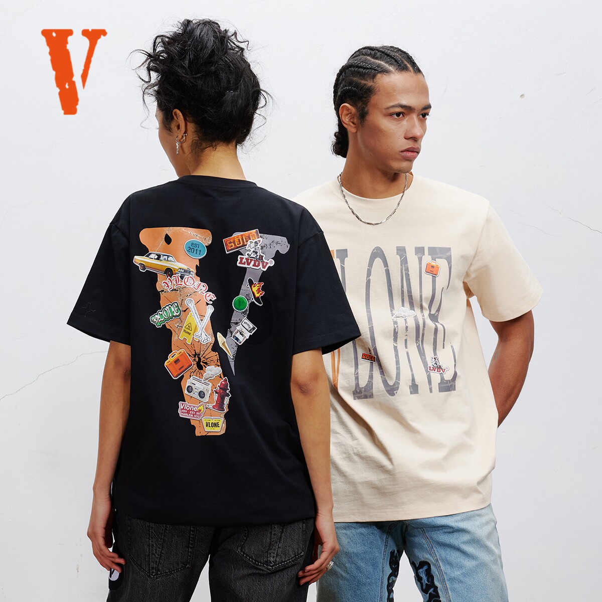 VLONE STAPLE系列 美式复古短袖贴纸涂鸦LOGO印花夏季T恤男女同款