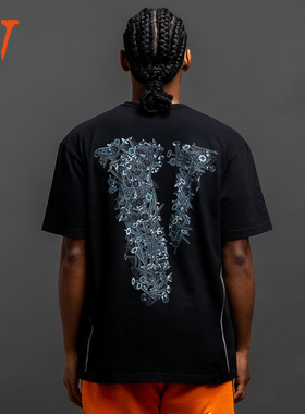 VLONE大V 反骨青年 做旧水洗 短袖T恤 男女同款 黑色 V-00008