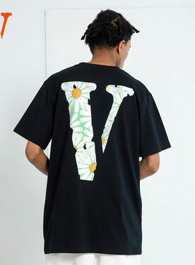 VLONE雏菊印花大logoT恤 男女同款 黑色 情侣款