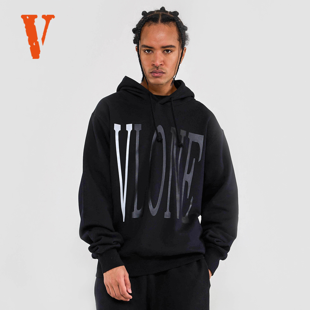 VLONE 3M反光系列 Staple Hoodie大V字印花连帽卫衣 情侣款 黑色