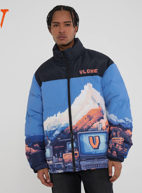 VLONE 拼色像素风Logo雪山印花 宽松立领 加厚羽绒服 男女同款