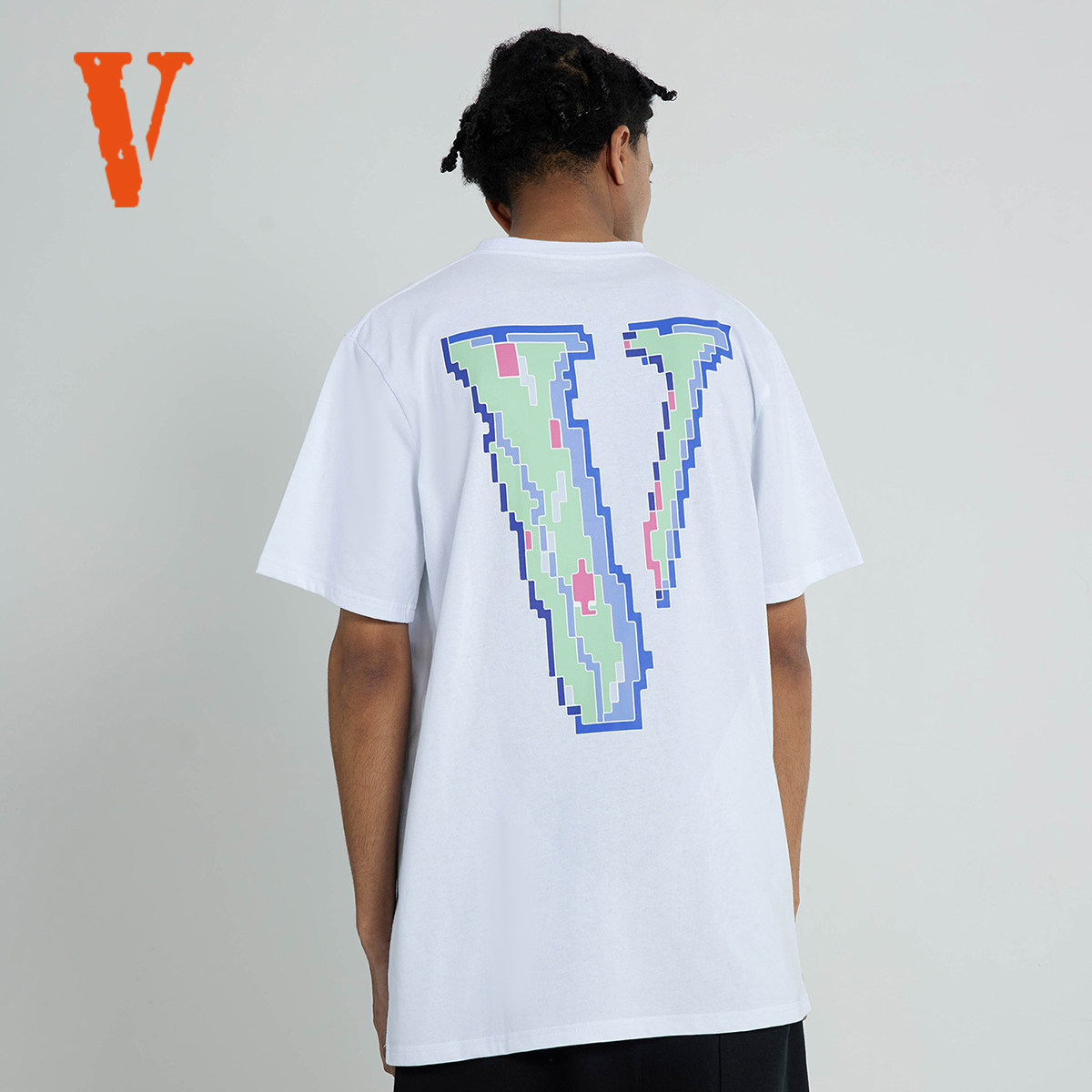 VLONE 像素风字母Logo印花薄款短袖T恤 男女同款 白色 黑色