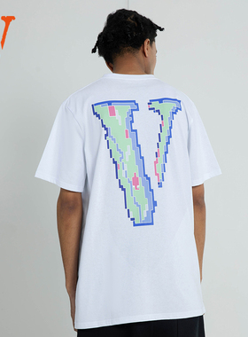 VLONE 像素风字母Logo印花薄款短袖T恤 男女同款 白色 黑色