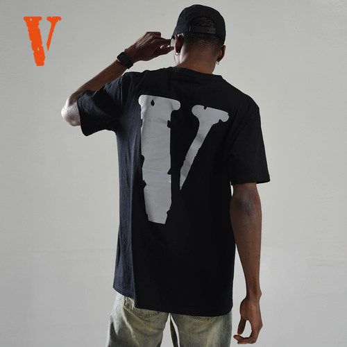 VLONE 3M反光系列 大V字Logo短袖T恤 男女同款 黑灰色