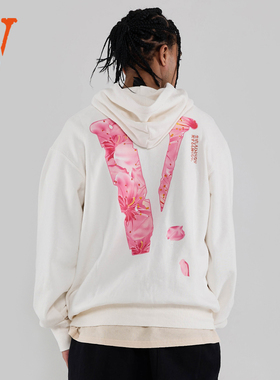 VLONE 大V字Logo樱花印花2025新款秋冬季连帽套头卫衣 男女同款