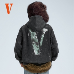 VLONE连帽卫衣男2025新款秋冬季美式高街泼墨刷漆大LOGO印花潮牌