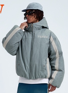 VLONE冬季破坏贴布刺绣LOGO系列水洗帆布加厚连帽立体剪裁羽绒服