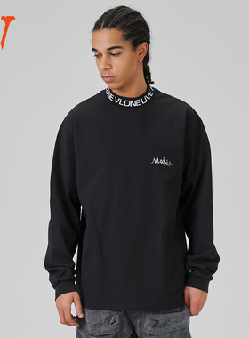 VLONE SS24 心电图刺绣logo 提花半高领 重磅宽松长袖T恤情侣款